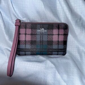 Coach Purple Plaid Leather Wristlet